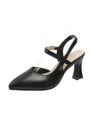 Pointed-Toe Closed-Toe Ankle Strap Soft Leather High Heels