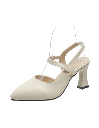 Pointed-Toe Closed-Toe Ankle Strap Soft Leather High Heels